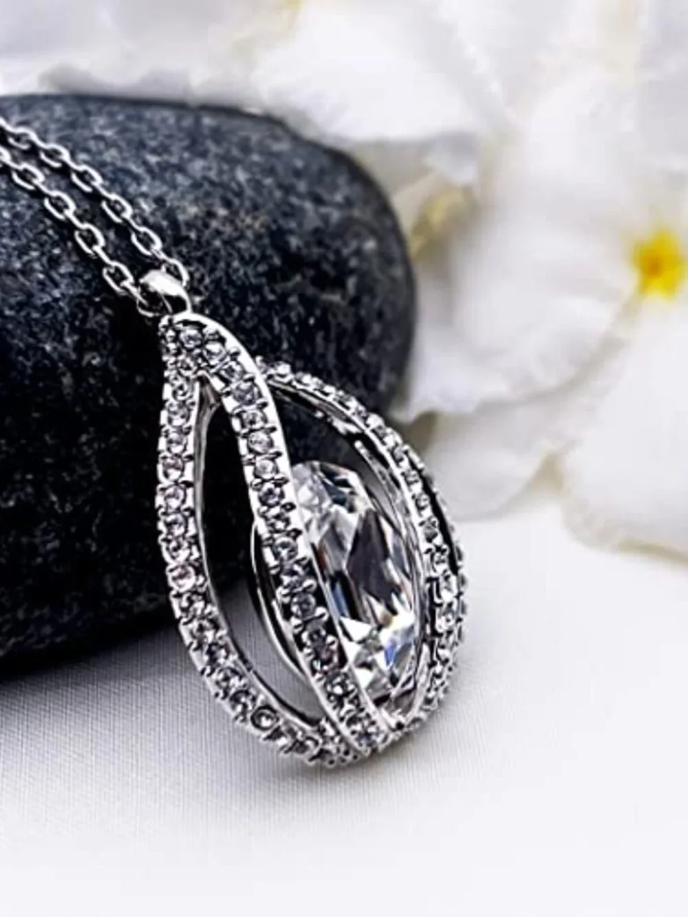 Orbital Birdcage Pendant Necklace Titanium Alloy Rhodium Plating Swarovski